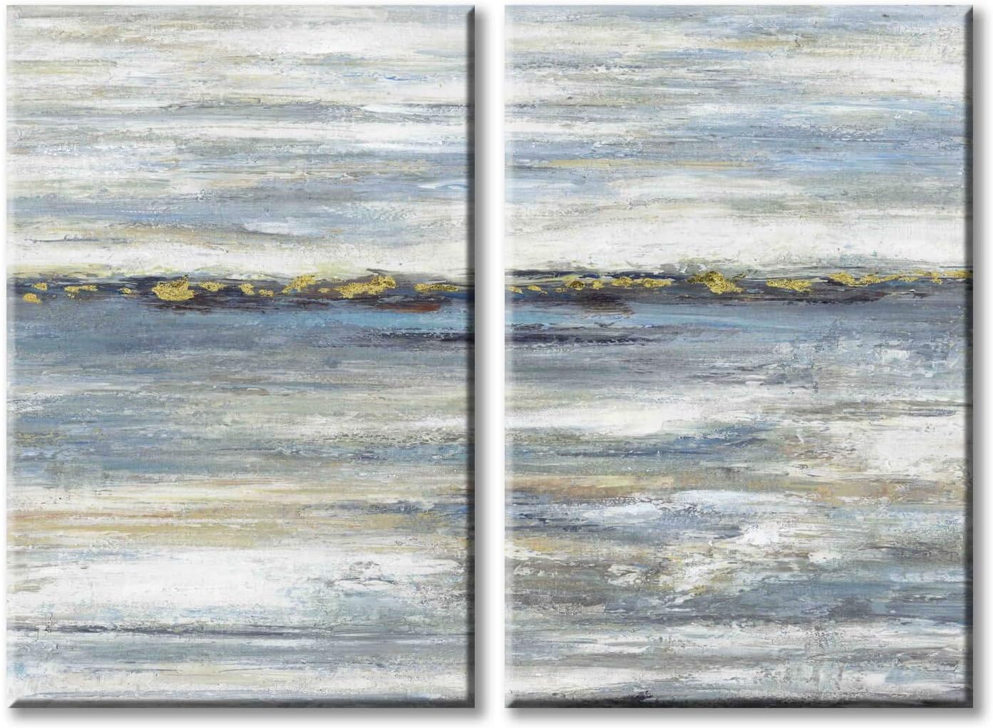 Paintings - UTOP-art Abstract Wall Art Canvas Picture: Heavy Textured Hand Painted Artwork Seascape Painting for Living Room (24'' x 36'' x 2 Panels)