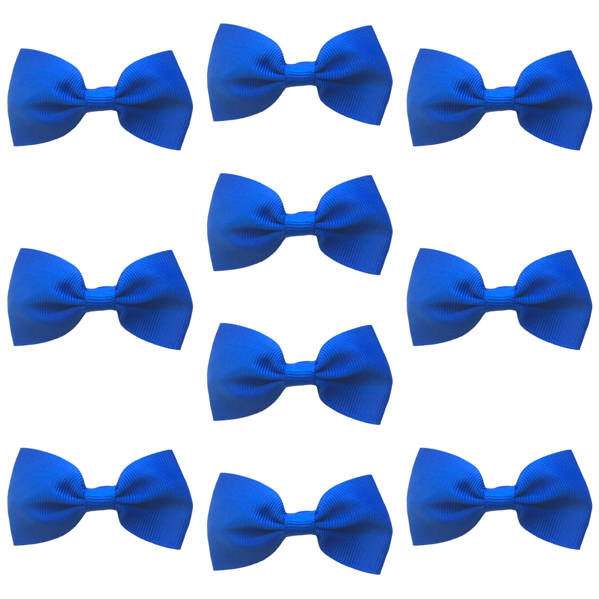 Royal Blue Hair Bows Clips Slides Grips2.7" inch Soft Ribbon Small Straight School Hairbows for Girls 10pcs