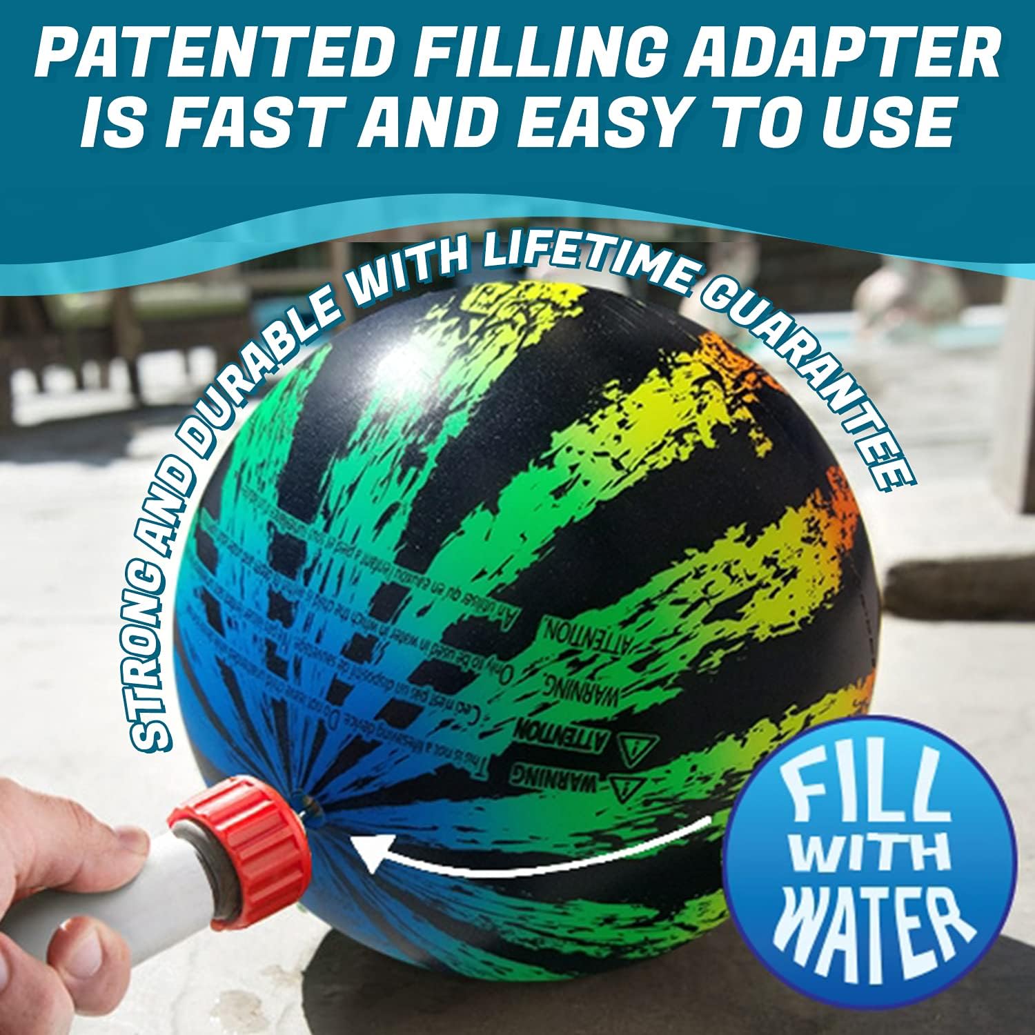 Watermelon Ball JR Underwater Pool Toy | Pool Ball for Under Water Passing, Dribbling, Diving and Pool Games for Teens, Kids, or Adults | 6.5in. Ball Fills with Water: Toys & Games