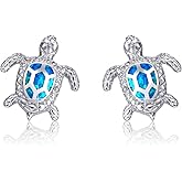 Sterling Silver Blue Opal Sea Turtle Stud Earrings Jewelry Gifts for Women, Hypoallergenic Stud Earrings