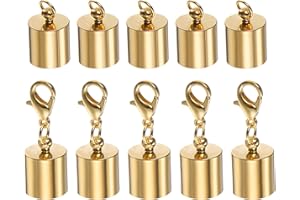 HARFINGTON 5pcs Cord End Cap 9.5mm ID Lobster Claw Clasp End Caps for DIY Bracelets Necklaces, Rose Gold Tone