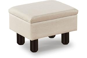 Cpintltr Linen Small Foot Stool Ottomans Multifunctional Footrest Storage Ottoman Upholstered Step Stool Seat with Solid Wood