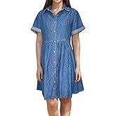 FEELNINE Denim Dress for Women Short Sleeve Button Down Jean Dresses Womens Casual Babydoll Denim Dresses with Pockets