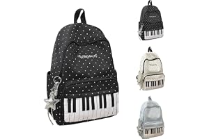 Polka Dot Piano Backpack Cute Coquette Aesthetic Y2K Whimsical Daypack | Cutecore Piano Y2K Polka Dot Daypack,Kawaii Whimsical Nylon Backpack with Star Charm,Lightweight Bag for Commute,Work,Travel