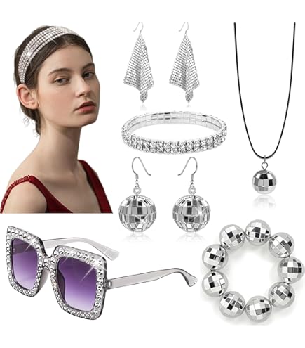 Juego De 4 Piezas De Accesorios De Discoteca De Los Años 70 Para Mujer, Juego De Accesorios De Disfraz De Discoteca Lujoso, Pulsera De Espiral, Lentes De Sol, Gargantilla De Triple