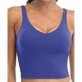 Oalka Sports Bra Womens Longline Padded Crop Tank Yoga Bras Workout Fitness Top