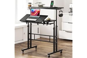 SDHYL 31.5 inches Movable Laptop Desk with Mouse Board Adjustable Height and Angle Anti-Slip Workstation Home Office Desk wit
