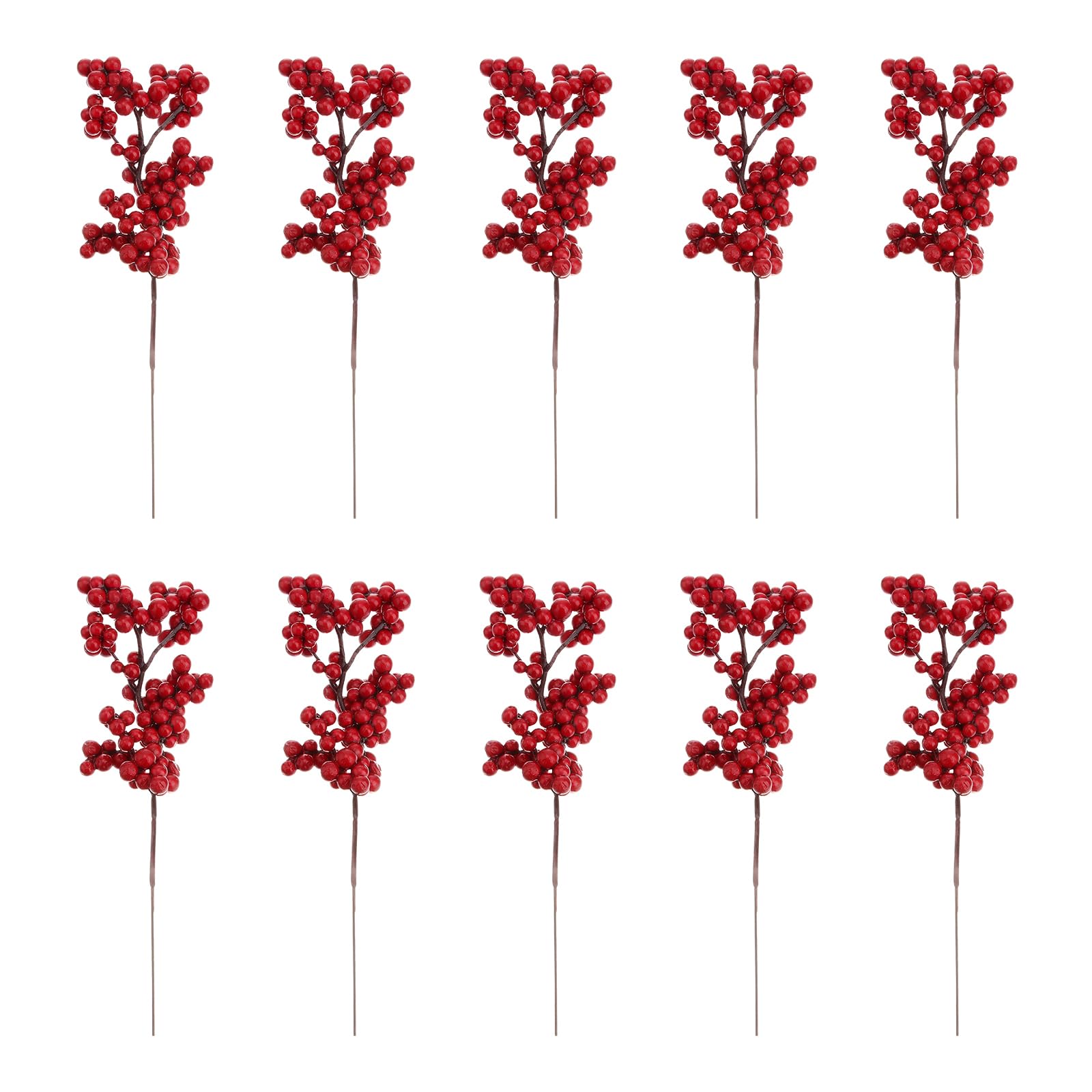 WINOMO 10Pcs Christmas Red Berries Artificial Berry Stems Artificial Fruit Berry Holly Flower Branch for Home Holiday Wedding Party DIY Christmas Tree Crafts Decorations
