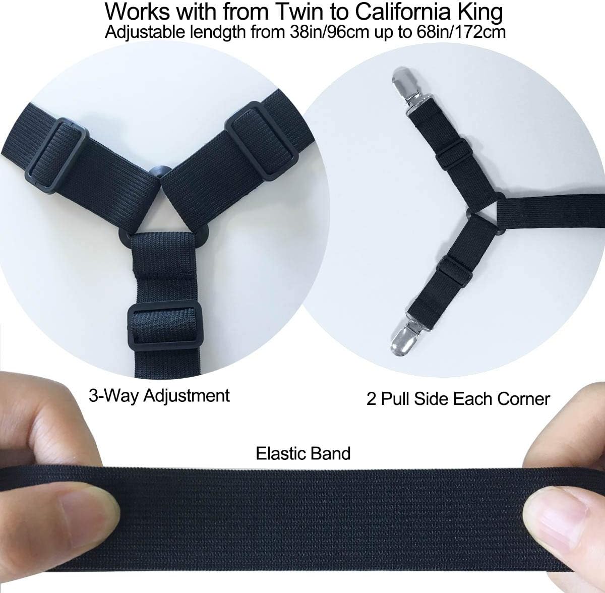 Siaomo Bed Sheet Holder Straps - Adjustable Crisscross Sheet Clips Elastic Band Fitted Bed Sheet Fasteners Suspenders Grippers Clip,2Pcs/Set Black: Home & Kitchen