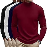 Huukeay 4 Pack Men's Turtleneck Shirts, Long Sleeve Casual Pullover Lightweight Slim Fit Sweater Basic Thermal Underwear Tops