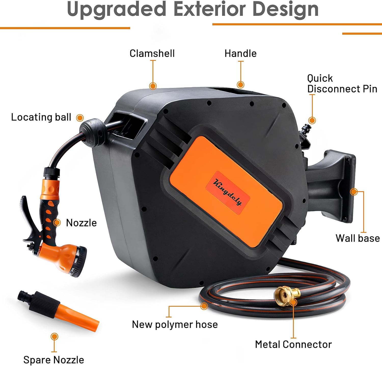 Kerrogee Retractable Hose Reel, 180°Rotate Garden Hose Holder, Flexible Length Lock Hoses with 9 Pattern Nozzle for Watering, Car Washing : Garden & Outdoor