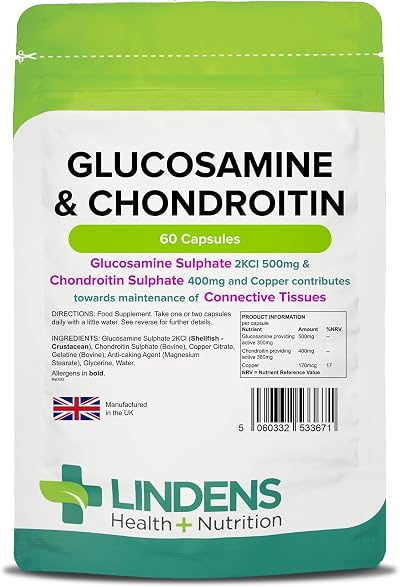 Lindens Glucosamine & Chondroitin 60 Capsules UK Made 500mg/400mg