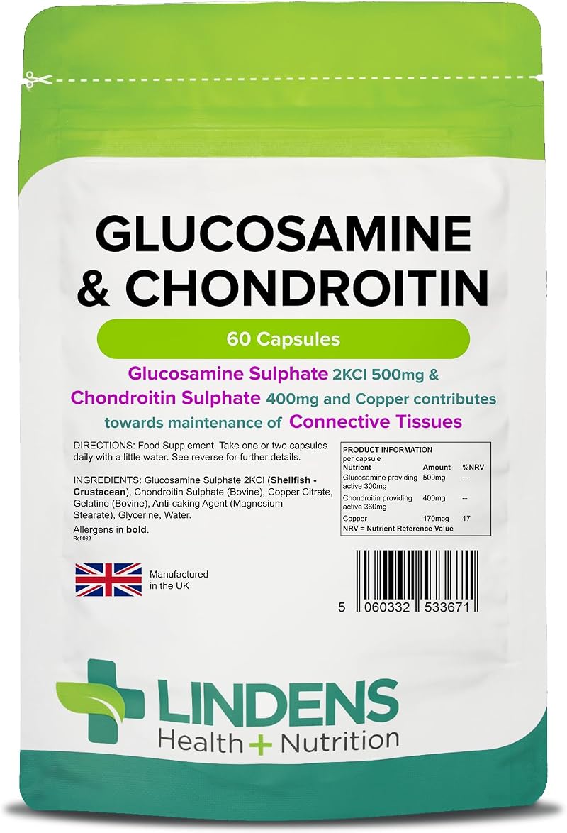 Lindens Glucosamine & Chondroitin 60 Capsules UK Made 500mg/400mg
