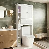 Giantex Over The Toilet Storage Cabinet, 80cm Wide Over Toilet Bathroom Organizer w/4 Doors, Adjustable Shelf & Paper Towel H