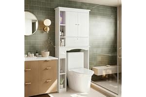 Giantex Over The Toilet Storage Cabinet, 80cm Wide Over Toilet Bathroom Organizer w/4 Doors, Adjustable Shelf & Paper Towel H