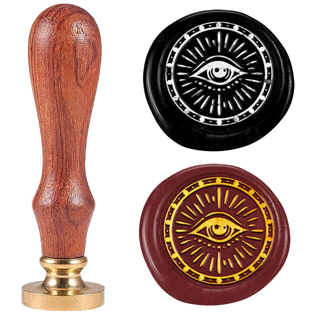 Photo 1 of DELORIGIN 1" Frame Eyes Wax Seal Stamp Retro Sealing Stamps Removable Brass Head with Wooden Handle Novelty Seal Stamp Sealing Wax for Envelope Greeting Card Gift Letter Invitations Decoration