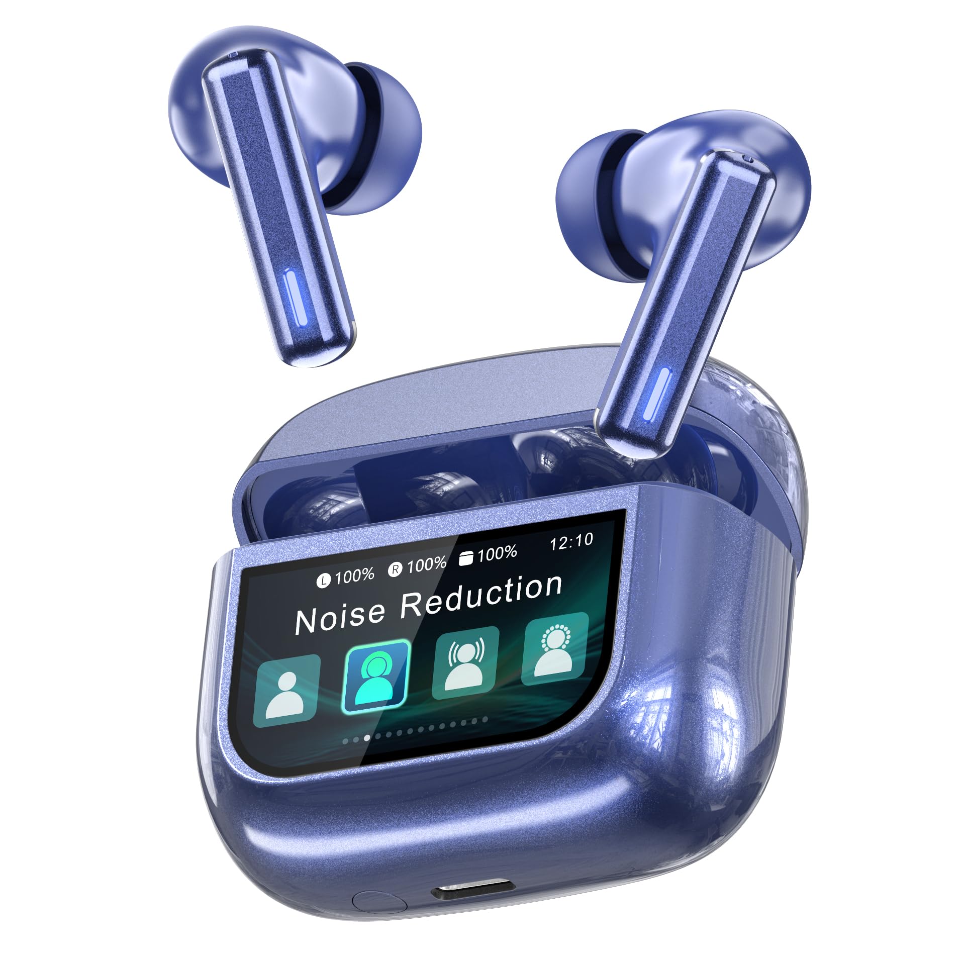 ZIUTY Wireless Earbuds Bluetooth Headphones, Ear Buds with Touch Screen, ANC ENC Noise Cancelling Transparency Mode, 40H Stereo Deep Bass, IPX7 Waterproof, Clear Calls, 5 EQ for iOS Android (Blue) Image