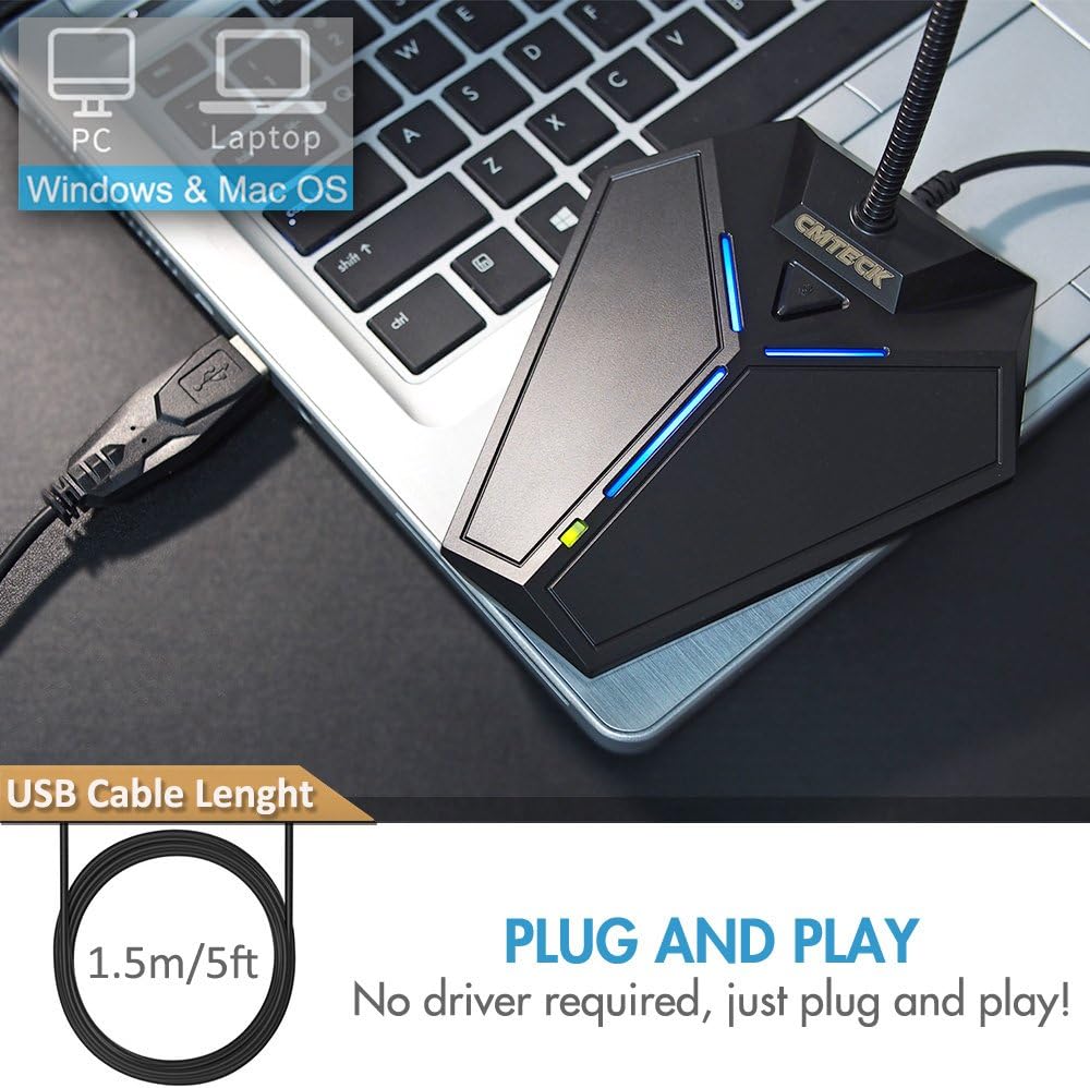 USB Computer Microphone, Plug &Play Desktop Omnidirectional Condenser PC Laptop Mic,Mute Button with LED Indicator, Compatible with Windows/Mac, Ideal for YouTube,Skype,Recording,Games(1.5m /5ft): Musical Instruments
