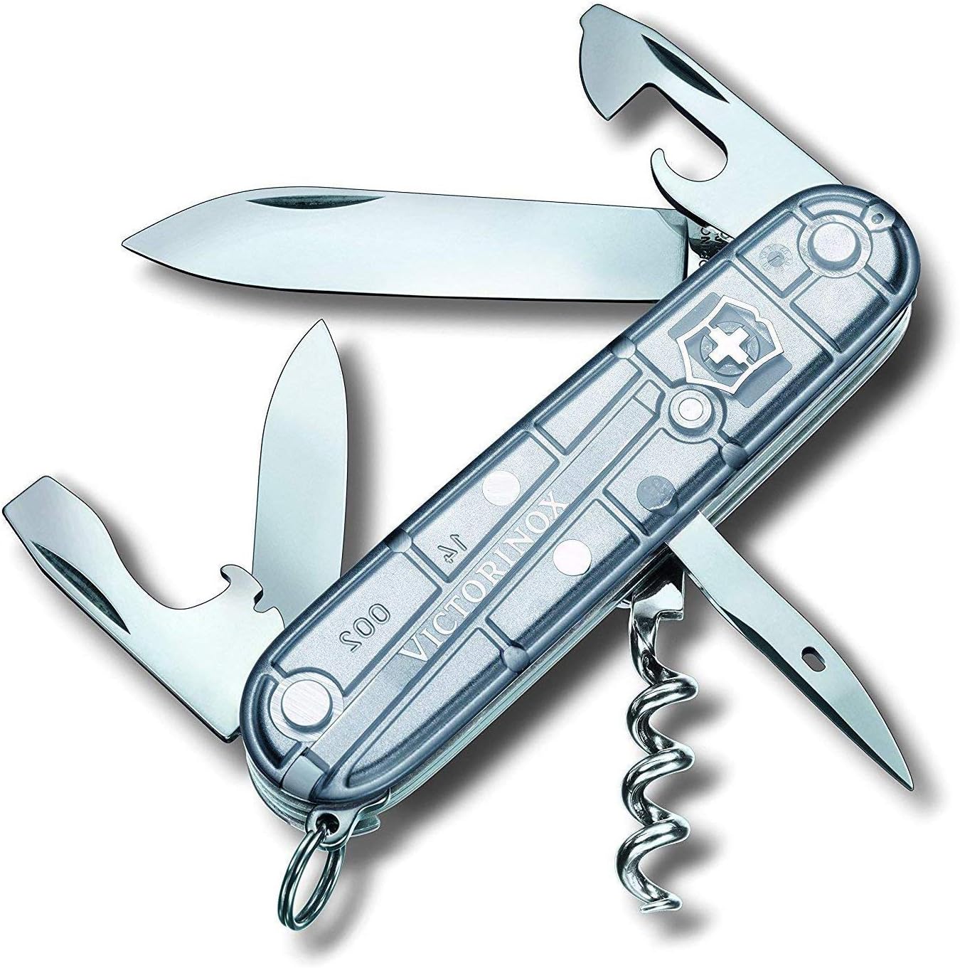 Victorinox Spartan Swiss Army Knife, Camping Knife, Medium, Multi Tool, 12 Functions, Blade, Bottle Opener, Silver Transparent
