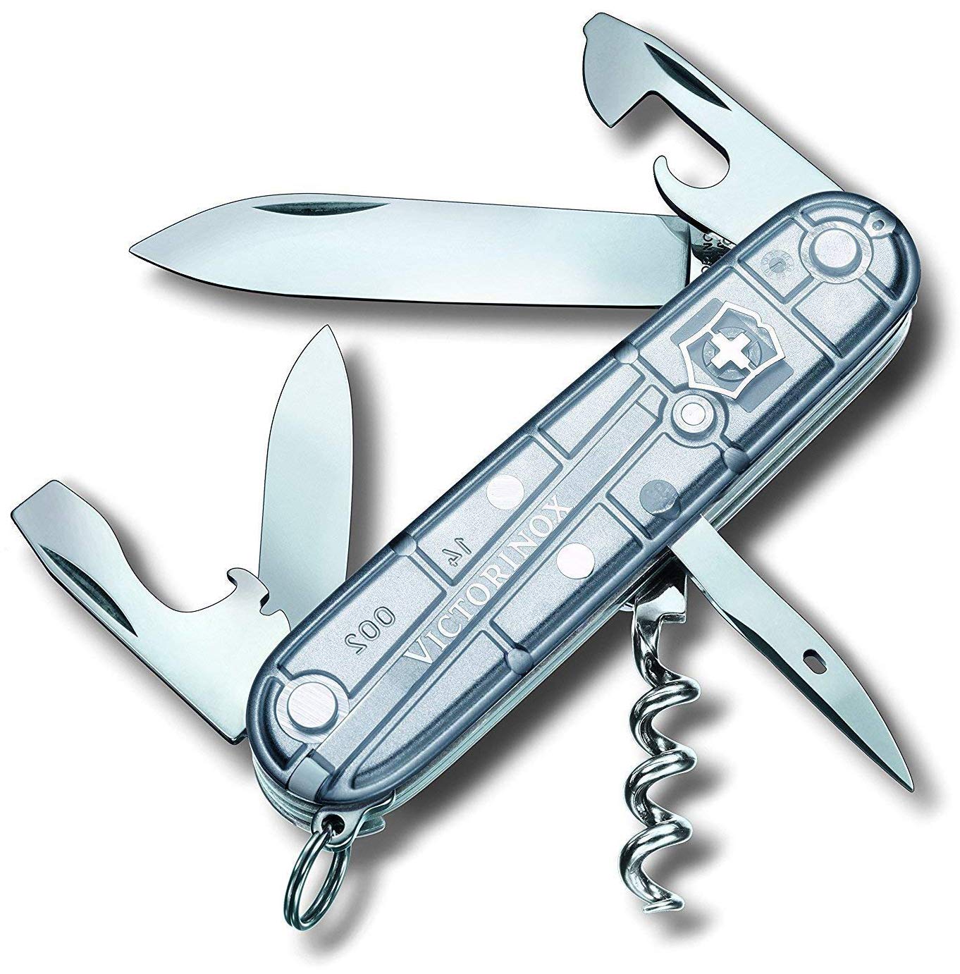 Victorinox Spartan Swiss Army Knife, Camping Knife, Medium, Multi Tool, 12 Functions, Blade, Bottle Opener, Silver Transparent