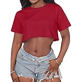 Crop Tops for Women Casual Short Sleeve T Shirts Summer Basic Top Crew Neck Oversized Cropped Tees