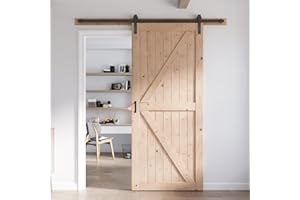 FREDBECK 42in x 96in Wood Barn Door with 7FT Barn Door Hardware Kit Included K Shape Solid Spruce Wood Panel Need to Assembly