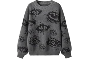 Y2K Eye Graphic Sweater Oversized Knit Pullover Streetwear Grunge Aesthetic Harajuku Long Sleeve Crewneck Tops for Men Women