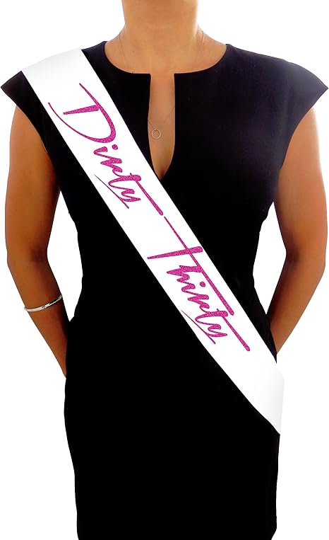 Amazon Com Dirty Thirty White And Pink Glitter Satin Sash Happy