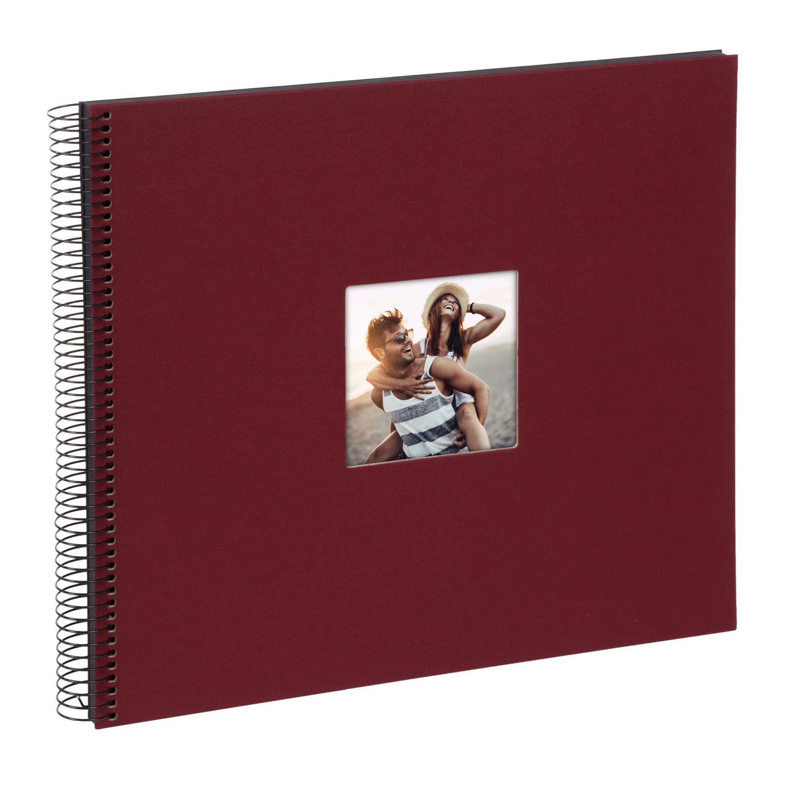 goldbuch Bella Vista 25 972 Spiral Album with Picture Cut-Out, Photo Album 35 x 30 x 1.5 cm - Spiral Diameter 2.8 cm, Linen Memory Album, 40 Black Pages, Photo Book to Design Yourself, Bordeaux