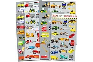 CRENSTONE Cars and Trucks Stickers Party Supplies Pack Toddler - Over 160 Stickers for Toddler Boys and Girls (Cars, Fire Trucks, Construction, Buses & More!)