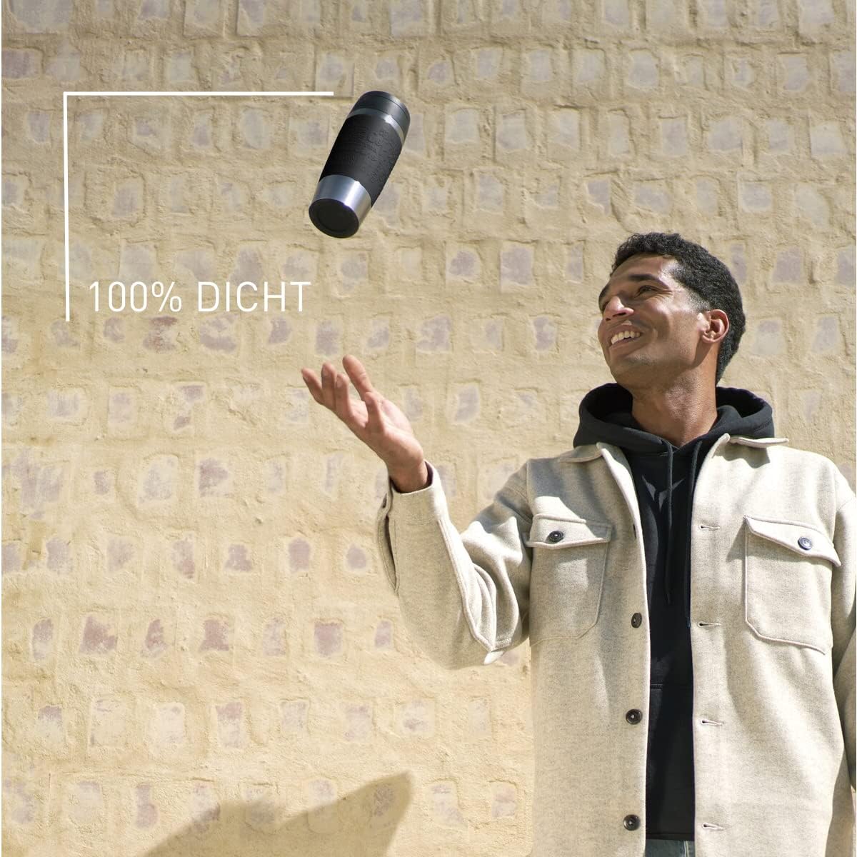 Emsa N20202 Travel Mug Classic Insulated Mug 0.36 Litres Comfort Screw Cap Stainless Steel 4 Hours Hot and 8 Hours Cold 100% Leak-Proof Dishwasher Safe 360° Drinking Opening Black