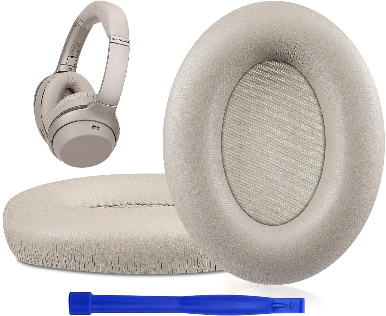 SOULWIT Ear Pads Cushions Replacement for Sony WH-1000XM3 (WH1000XM3) Over-Ear Headphones, Earpads with Softer Protein Leather, Noise Isolation Memory Foam, Added Thickness (Gold)