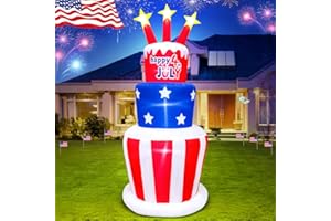 KOOY 6FT Patriotic Independence Day 4th of July Inflatable Outdoor Decoration with LED Lights Cake Holiday Blow Up for Fourth of July Party Garden Yard Lawn Decor