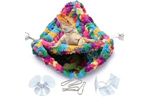 QWR Soft Reptile Hammock,Double-Layer Hammock for Bearded Dragon Tank,Breathable Hanging Swing with Strong Adhesive Hooks,for Lizard Gecko Chameleon(Triangular)