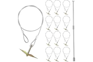 LARNORJE 12-Pack Ground Earth Anchors with Drive Steel Tool - 30" x 1/8" Cable Hook Anchors for Sheds, Greenhouses, Carports, Gazebos, Tents, Swing Sets, and More (Single Layer 12pcs)
