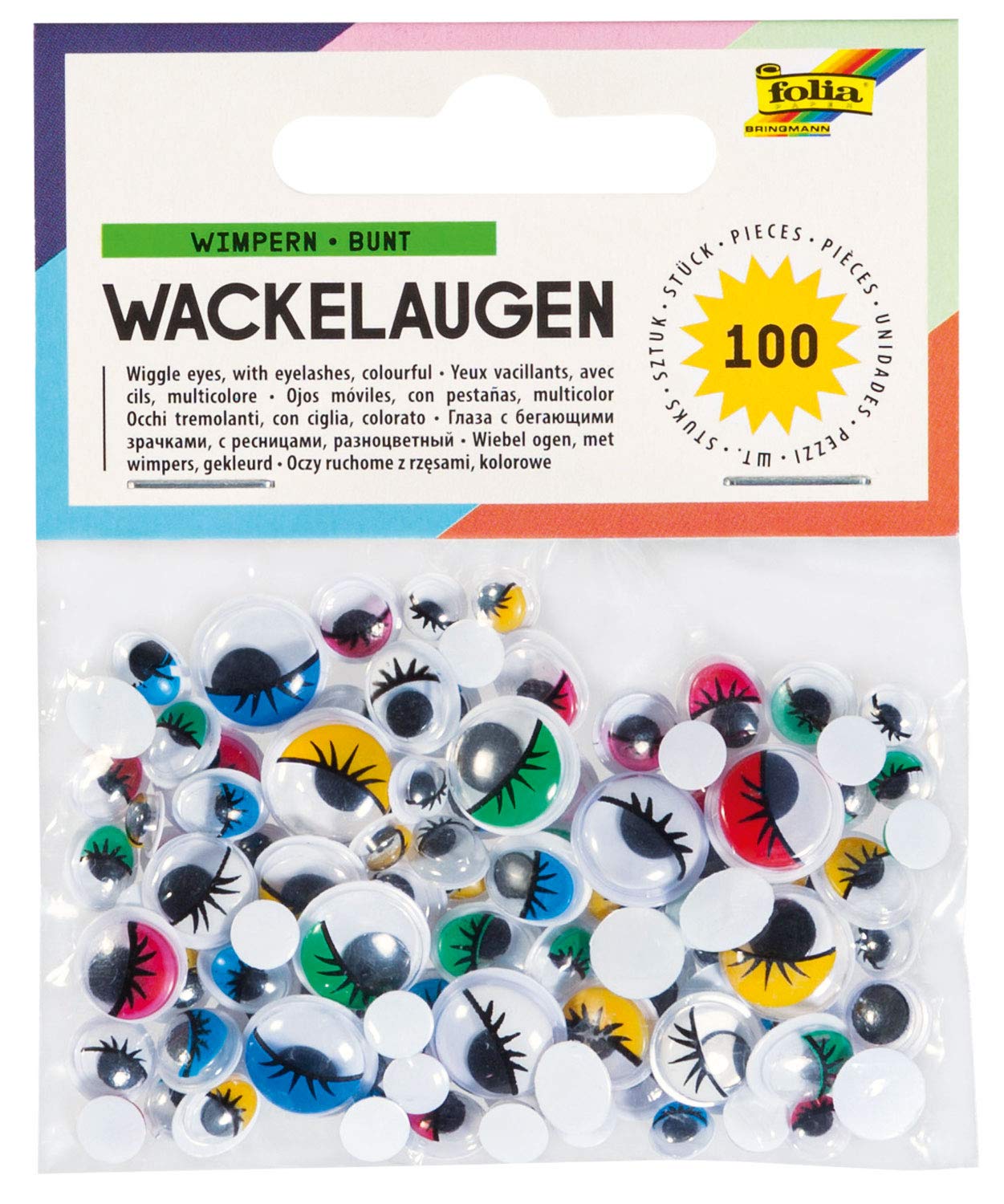 Folia 7510 Wiggle Eyes with Lashes Set of 100 Assorted Colours