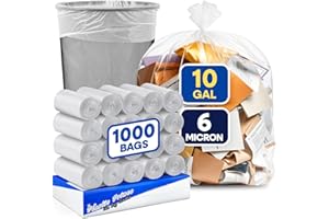 PLASTIC PRINCE 7-10 Gallon Trash Can Liners, Small Office Trash Bags, 6 Micron Wastebasket Liners, 24" x 23" Clear Garbage Bags for Office Trash Cans Kitchen Bathroom, Pack of 1000