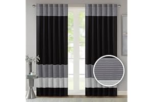 Madison Park Window Curtain Single Panel Faux Silk, Elegant Pleats, Rod Pocket Curtains for Living Room Privacy, Room Darkening Window Curtain for Bedroom and Dorm, Amherst, 84"L x 50"W, Black