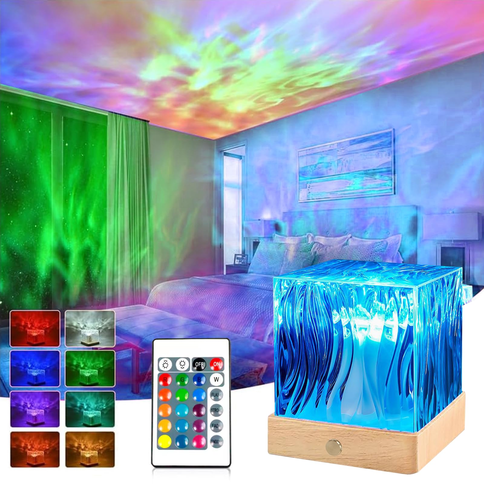 aquota Northern Lights Cube Galaxy Projector Sensory Lights Aurora Light Projector Luminorthe Cube with 16 Colors Lighting Remote for Bedroom Room Decor for Teen Gifts