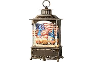 Priddop Gnome Snow Globe Lantern 4th of July Decorations with Timer, USB and Battery Powered 4th of July Shirts Patriotic Gnomes and American Flag Independence Day 10.2 inch