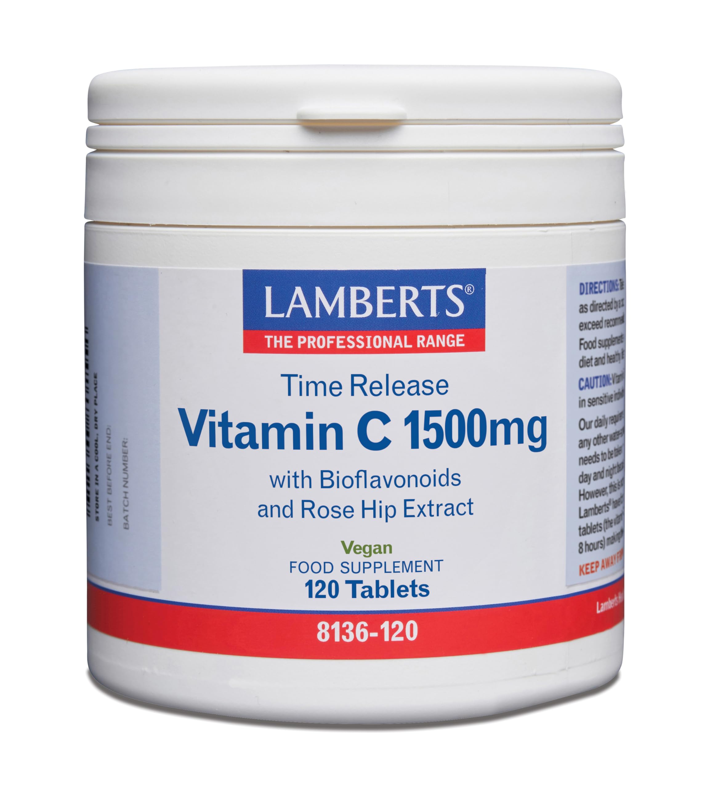 Lamberts Time Release Vitamin C 1500mg – with Bioflavonoids – Gradual Absorption High Strength – 120 Tablets