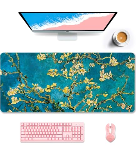Fincibo Mauspad Van Gogh Mandelblüte – Rutschfest, 20x20 Cm, Für Gaming, Büro & Zuhause