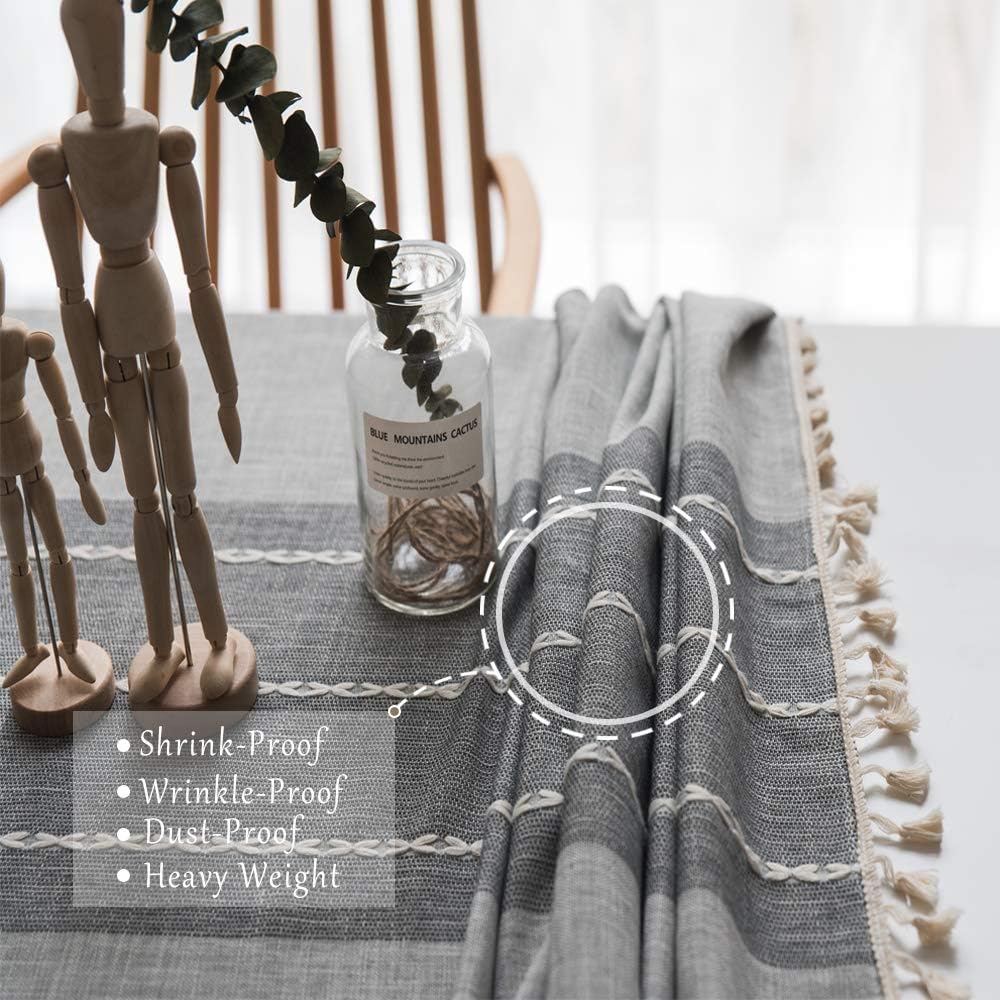 TEWENE Tablecloth, Rectangle Table Cloth Cotton Linen Wrinkle Free Anti-Fading Tablecloths Washable Dust-Proof Table Cover for Kitchen Dinning Party (Rectangle/Oblong, 55''x70'',4-6 Seats, Gray): Kitchen & Dining