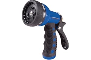 Dramm Revolver Heavy Duty 9 Pattern Quick Click Adjustable Garden Hose Spray Nozzle with Trigger Style Handle, for your Car, Boat, Deck, Sidewalk, Flowers and Young Trees, Blue