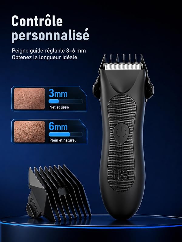 Tondeuse Corps Homme, Tondeuse Homme Partie Intime: Rasoir Homme Electrique Rechargeable,Lame en Céramique Anti Coupure, pour Partie Intime/Testicules/Pubis/Poils Pubiens, Utilisation Humide/Sèche — photo 8 sur 8