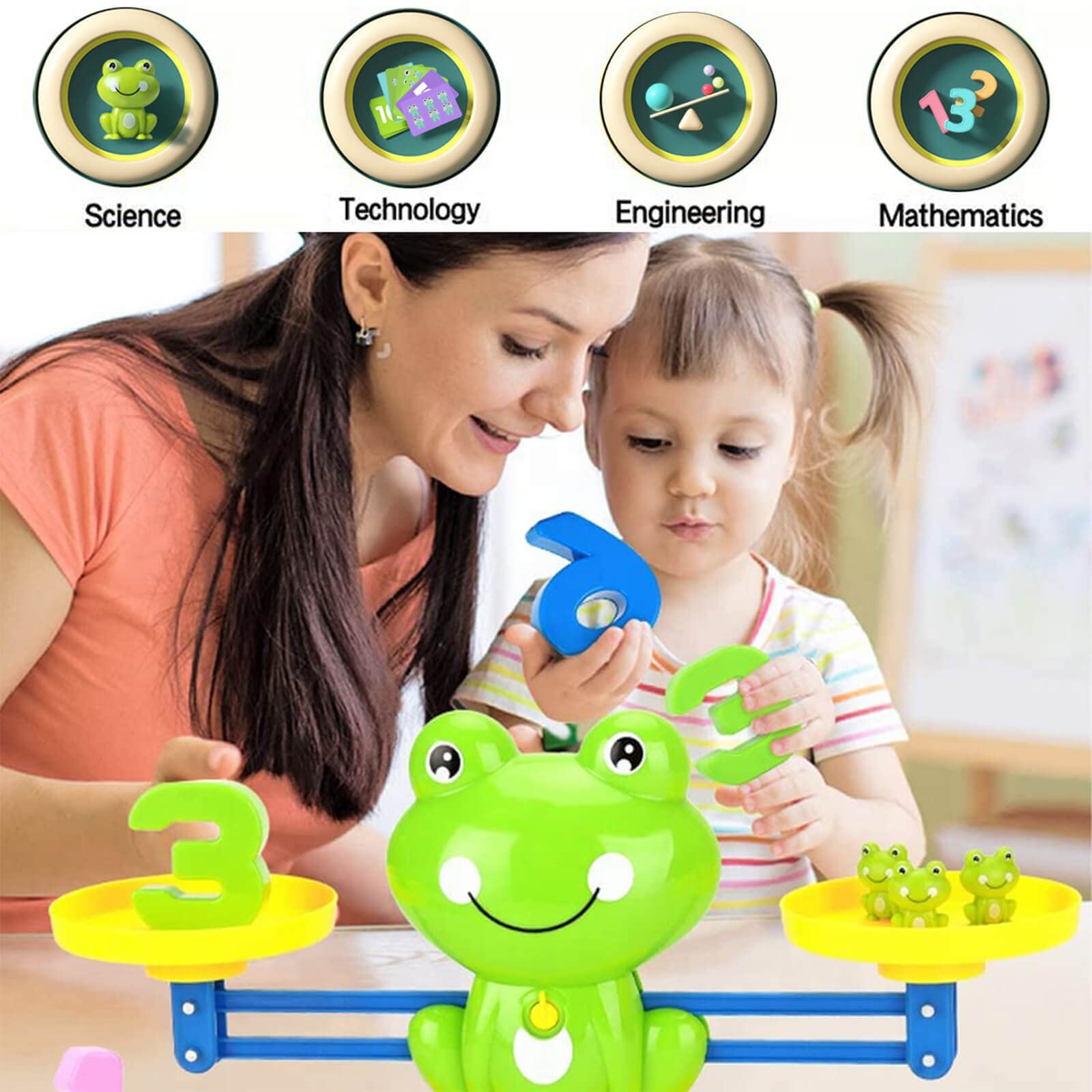 Montessori Counting Toys with Frog Learning Card, Fun Children's Gift Educational Number Toy for Kids Ages 3-5