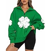 ALIREVERIE Womens St Patricks Funny Thick Shirts Irish Shamrock Oversized Quarter Zipper Sweatshirt Clover S