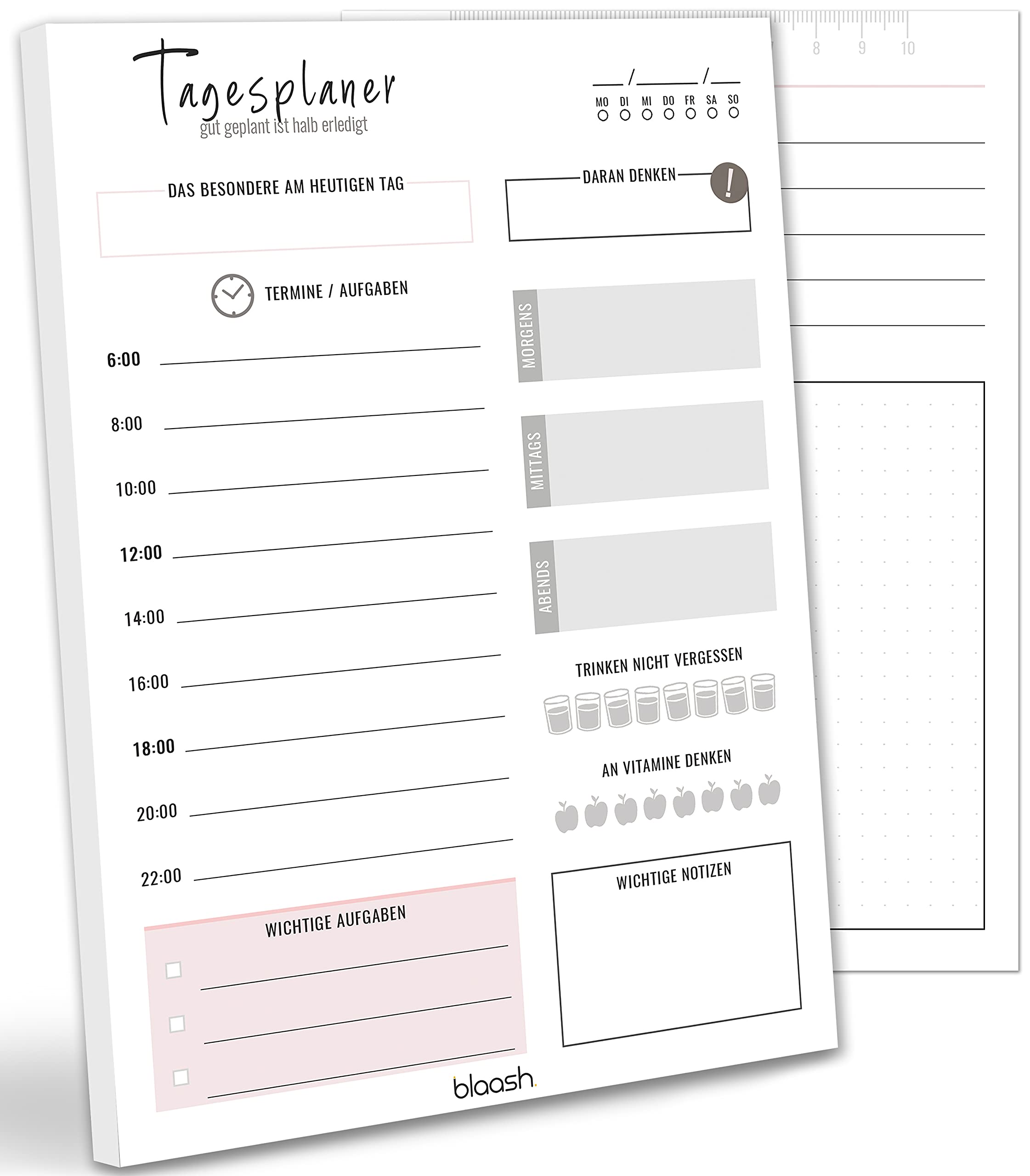 Daily planner pad DIN A5 | 50 pages planner for tasks, appointments, notes & ideas | Optimal organization & motivation in everyday life | To do planner for home & office | Daily Planner