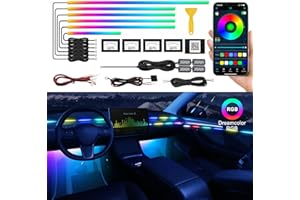 MAODANER Dreamcolor Acrylic Interior Car LED Strip Light with Wireless APP, RGB 10 in 1 with 175 inches 593 LEDs Fiber Optic Ambient Lighting Kits, 16 Million Colors Sound Active Function Car Neon Lights