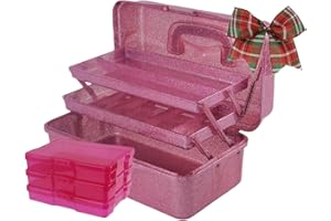 JORIACRAFT Craft Supply Organizers and Storage, 3-Layers Folding Glitter Plastic Craft Organizer, Portable & Multipurpose Craft Box Organizer for Medicine, Sewing Organizer, Nail, Art Supplies (Glitter-pink)
